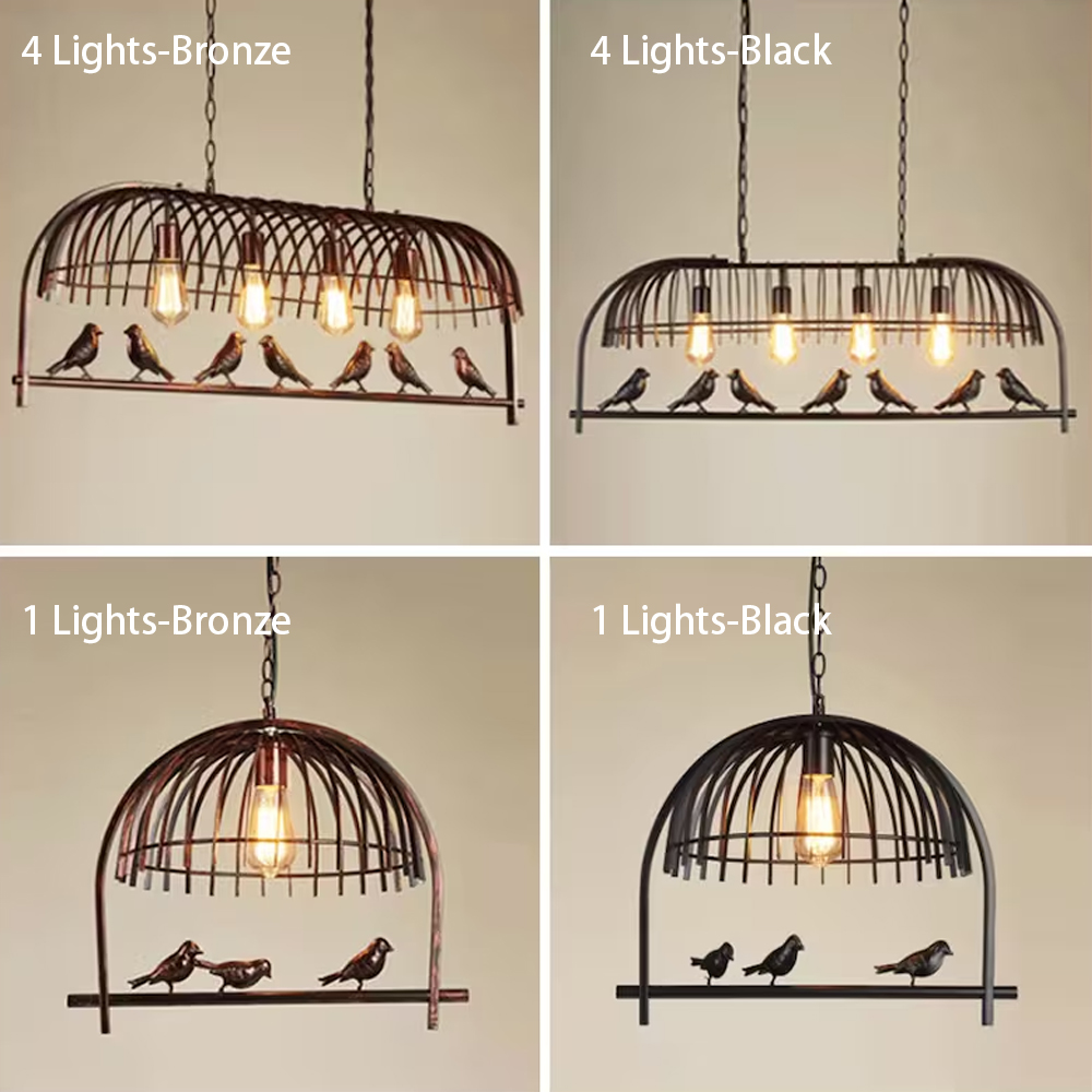 Nordic Unique Birdcage Birds Pendant Light Dining Room Metal Hanging Chandelier