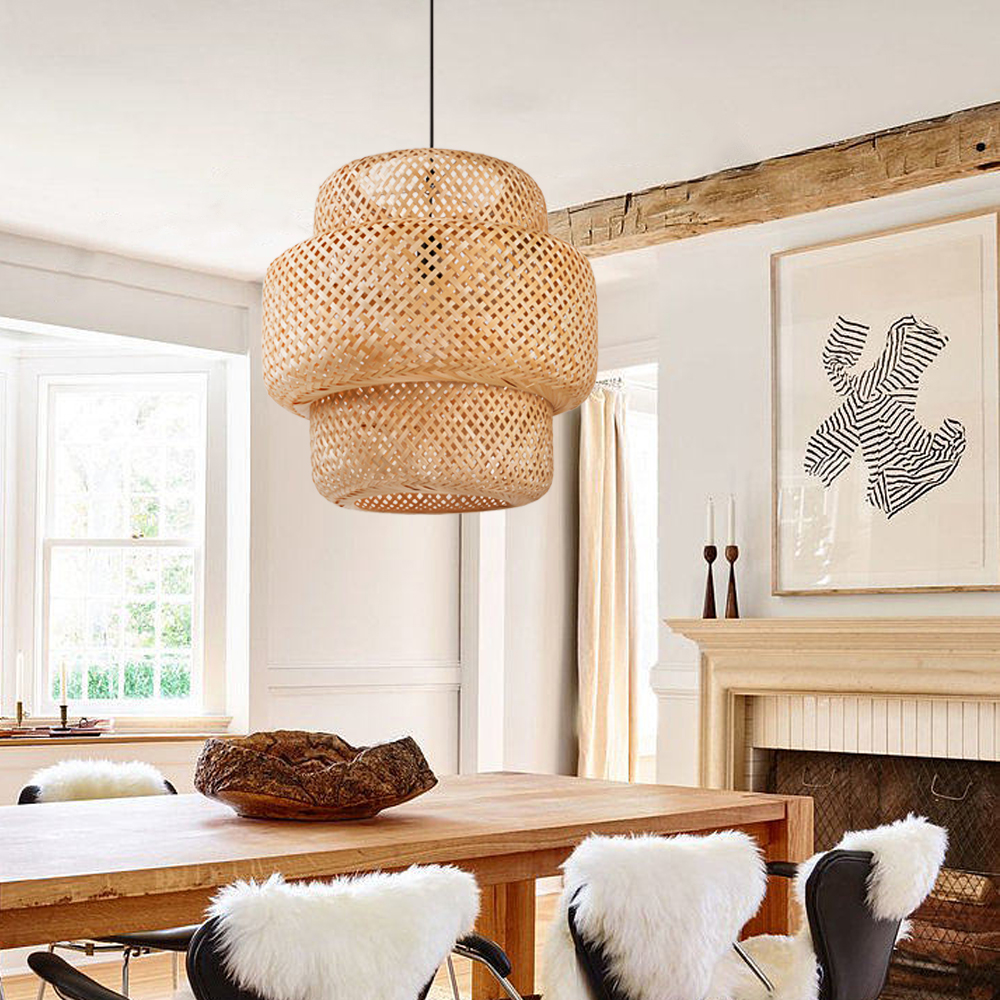 Boho Braided Chandelier Rattan Bamboo Pendant Lamp Shade
