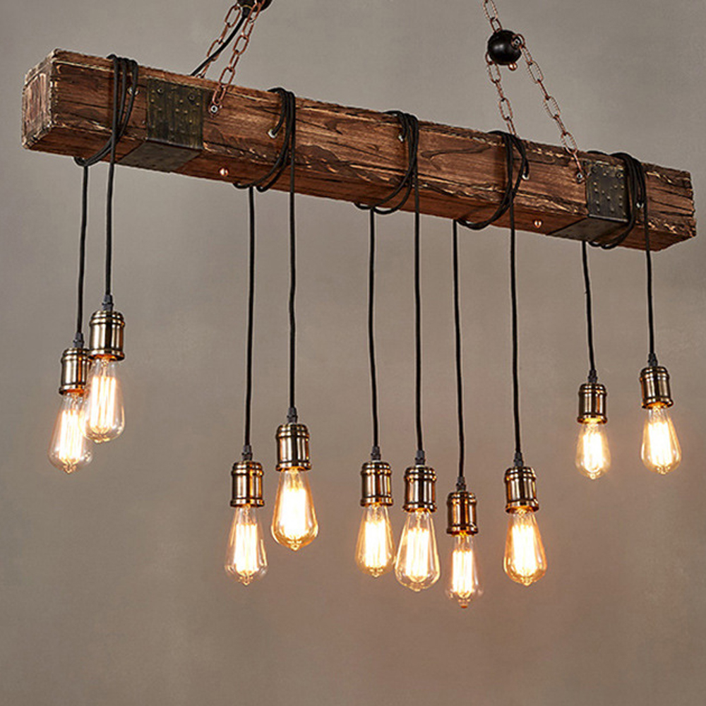 American Retro Industrial Wood Pendant Light Restaurant's Chandelier