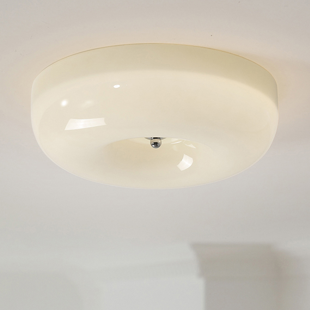 Living Room Cream Round Ceiling Lamp Bauhaus Milky Glass Lighting
