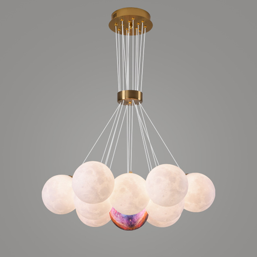 Nordic Children's Room Chandelier 3D Moon Bubble Ball Pendant Lamp