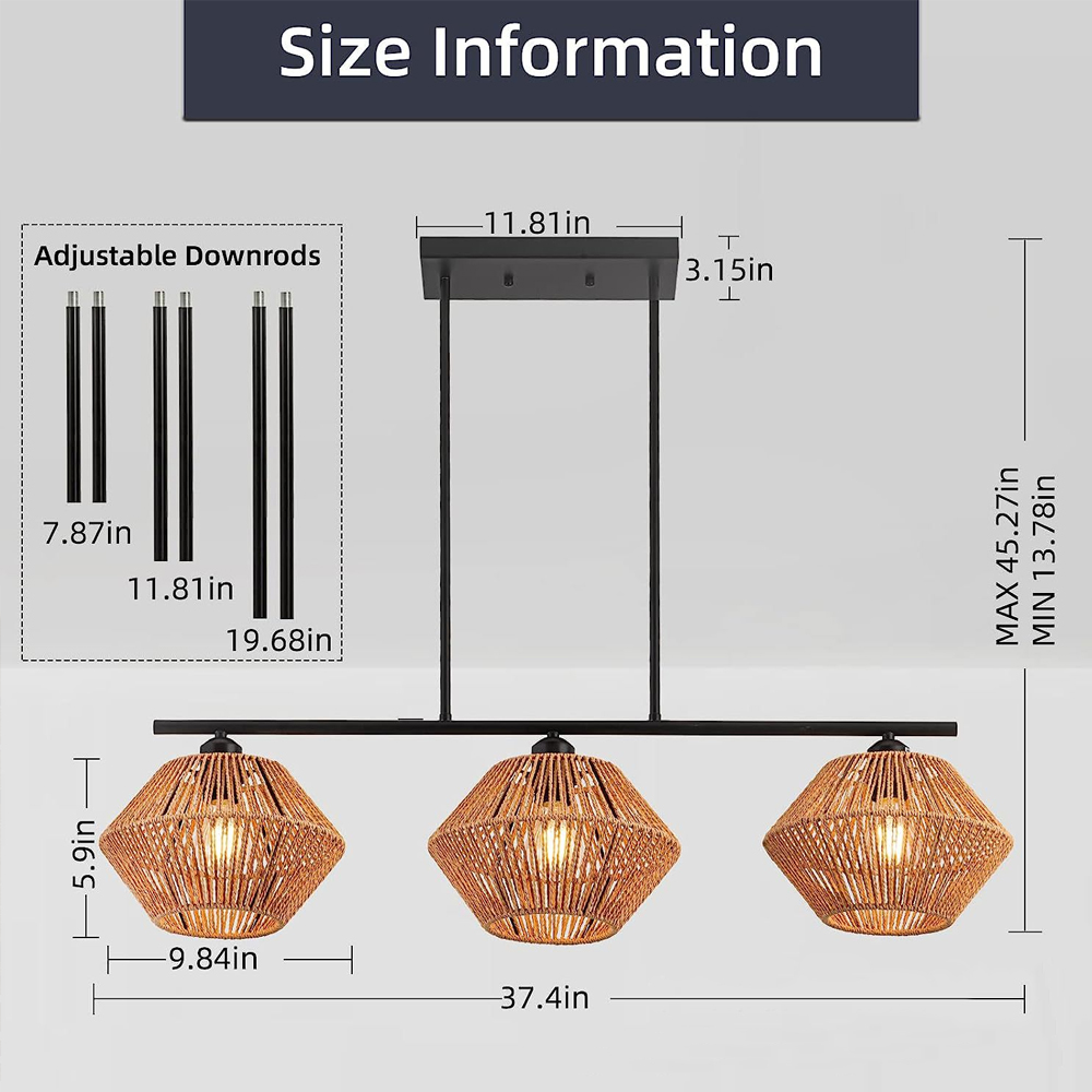 Southeast Asian Creative 3-head Rattan Pendant Lights For Dining Room