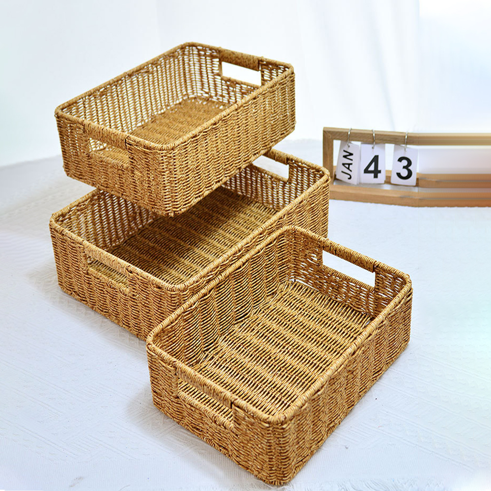 Handmade Rectangle Woven Rattan Tray Basket