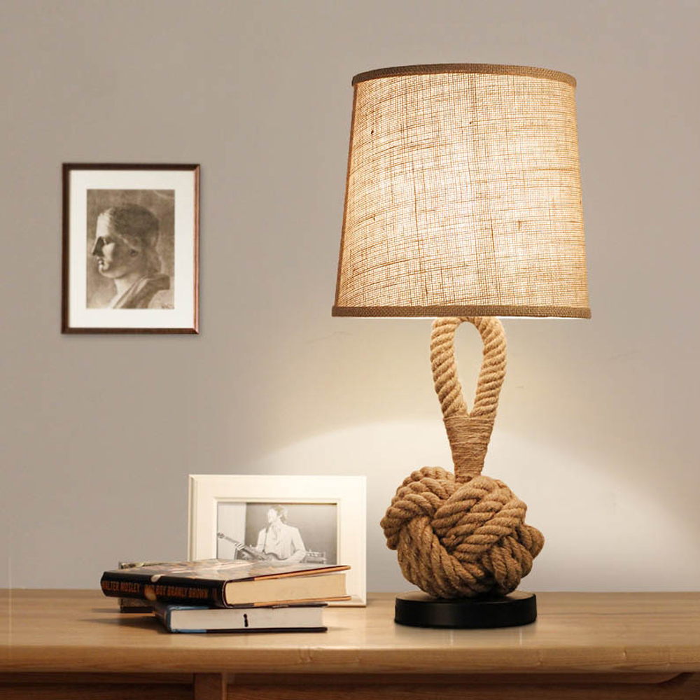 American Retro Hemp Rope Table Lamp Creative Bedroom Bedside Lamp