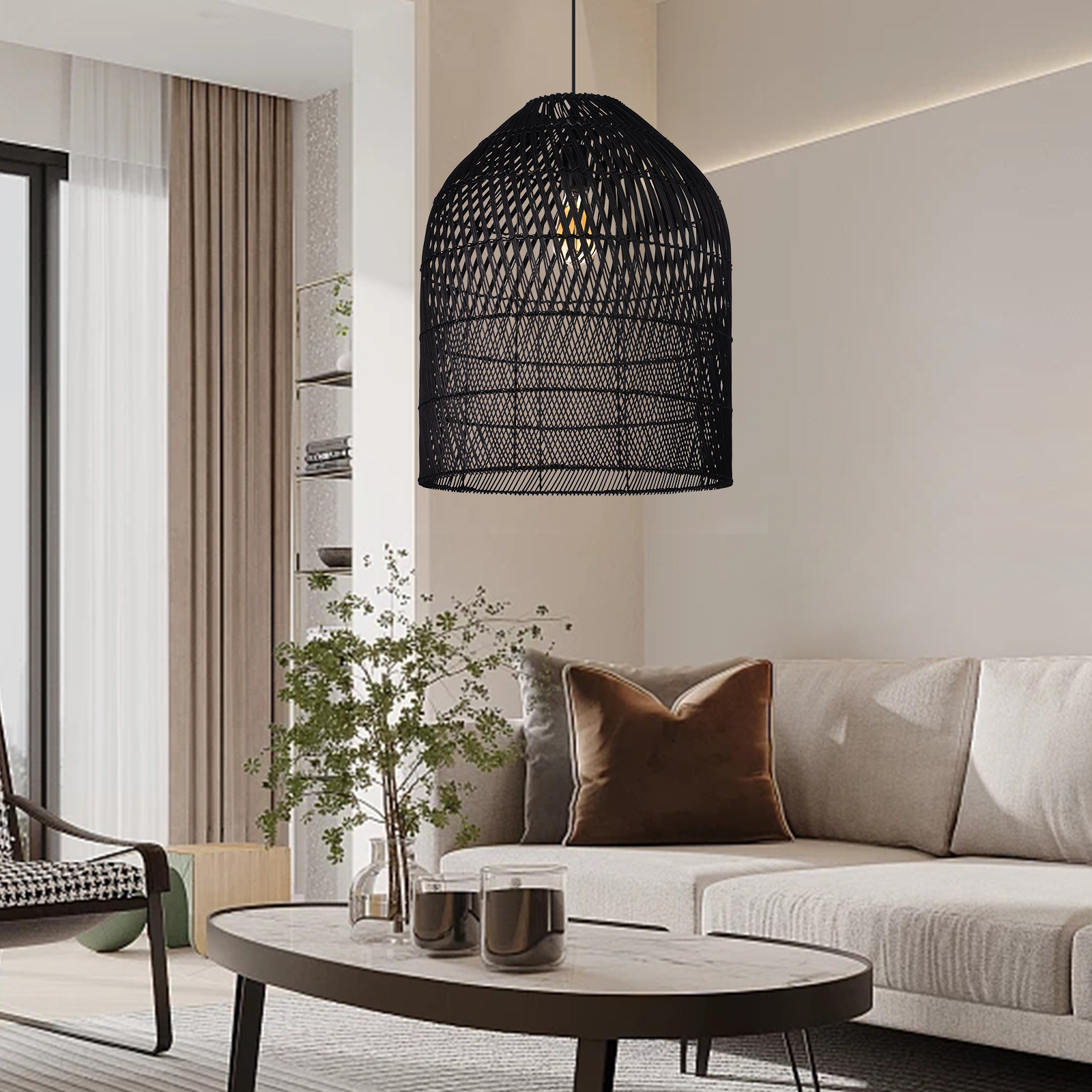 Bohemian Wicker Rattan Ceiling Light Rustic Rattan Pendant Lamp For Kitchen