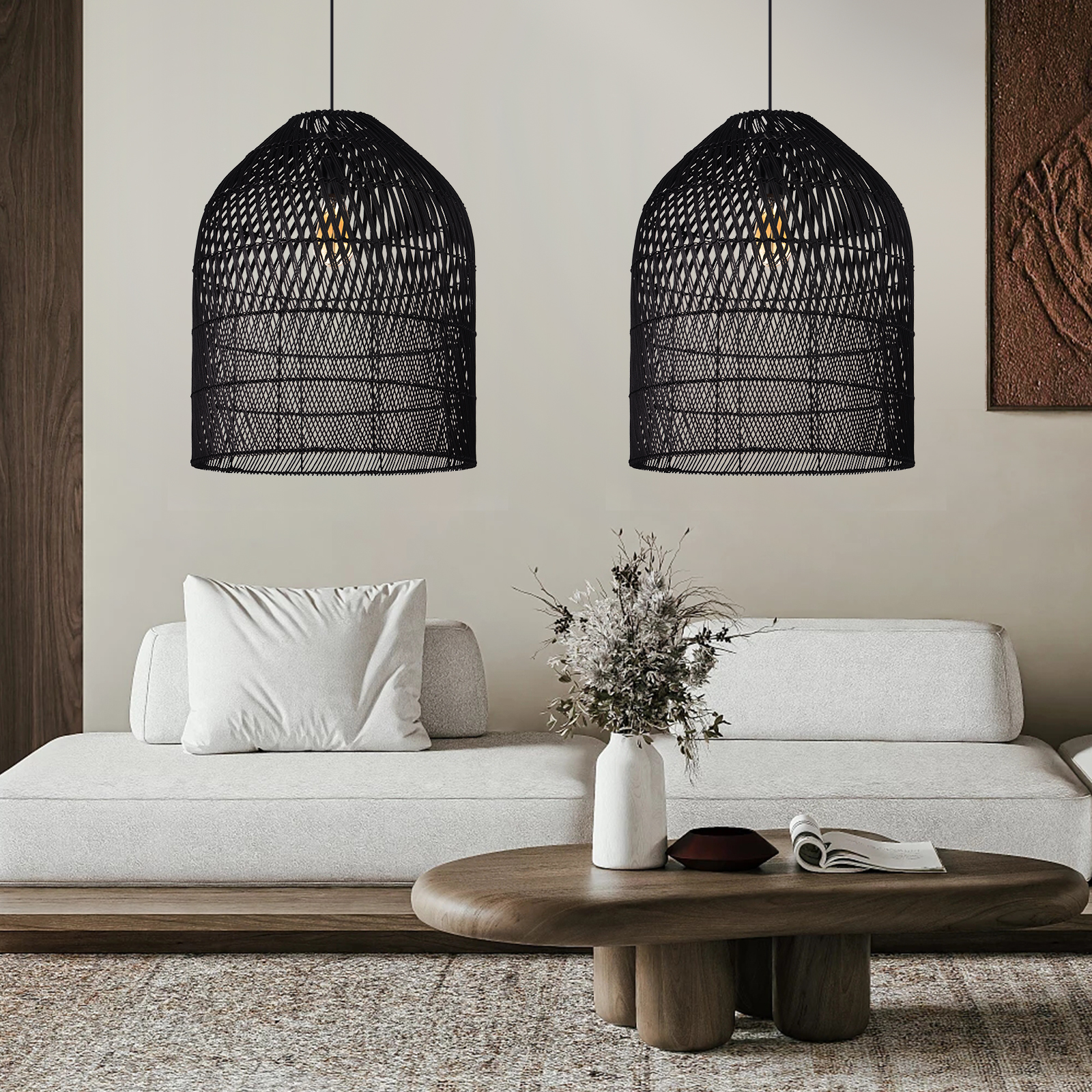 Bohemian Wicker Rattan Ceiling Light Rustic Rattan Pendant Lamp For Kitchen