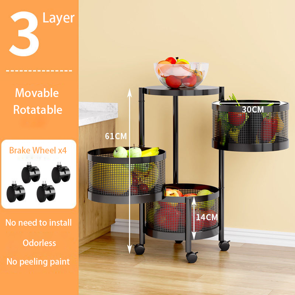 JIwqDY Kitchen Storage Rack Floor-to-Ceiling Rotating Storage Rack Round  Layered Multifunctional Household Kitchen Shelf Black (3-5) (Color : Black