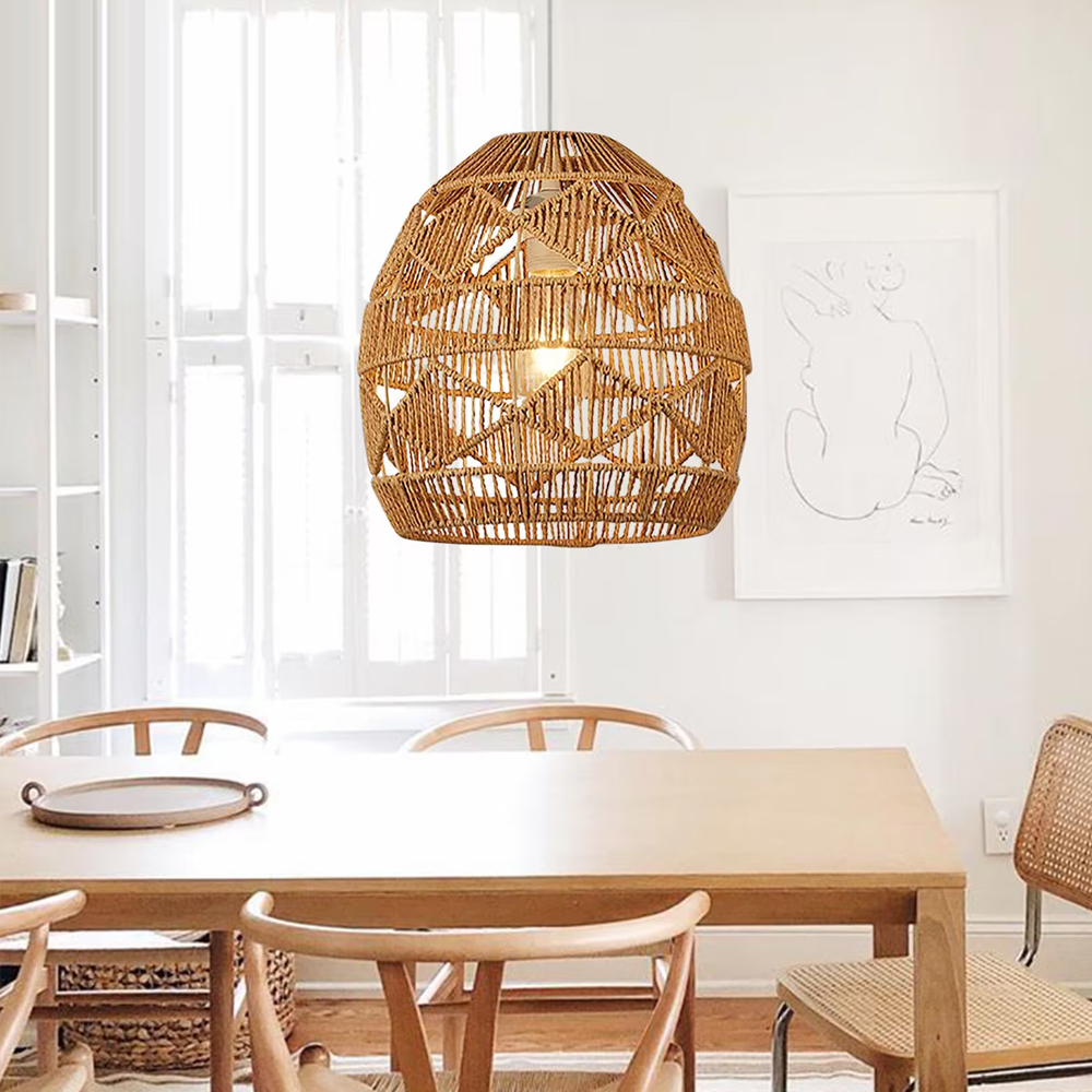 Hand-woven Hanging Lamp Farmhouse Vintage Rope Pendant Light Nordic Home Decor Chandelier