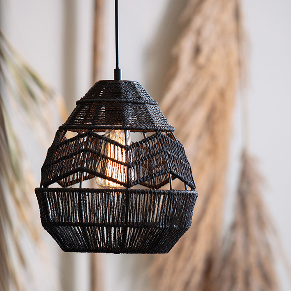 Wabi-Sabi Woven Rope Chandelier Chic Wicker Light Fixtures For Homestay