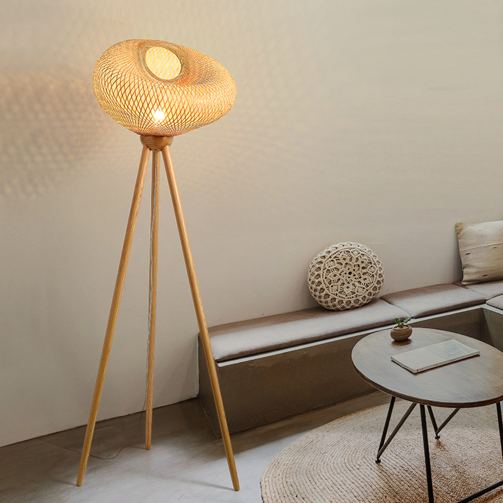 Bamboo Woven Design Floor Lamp Warm Wood Lighting