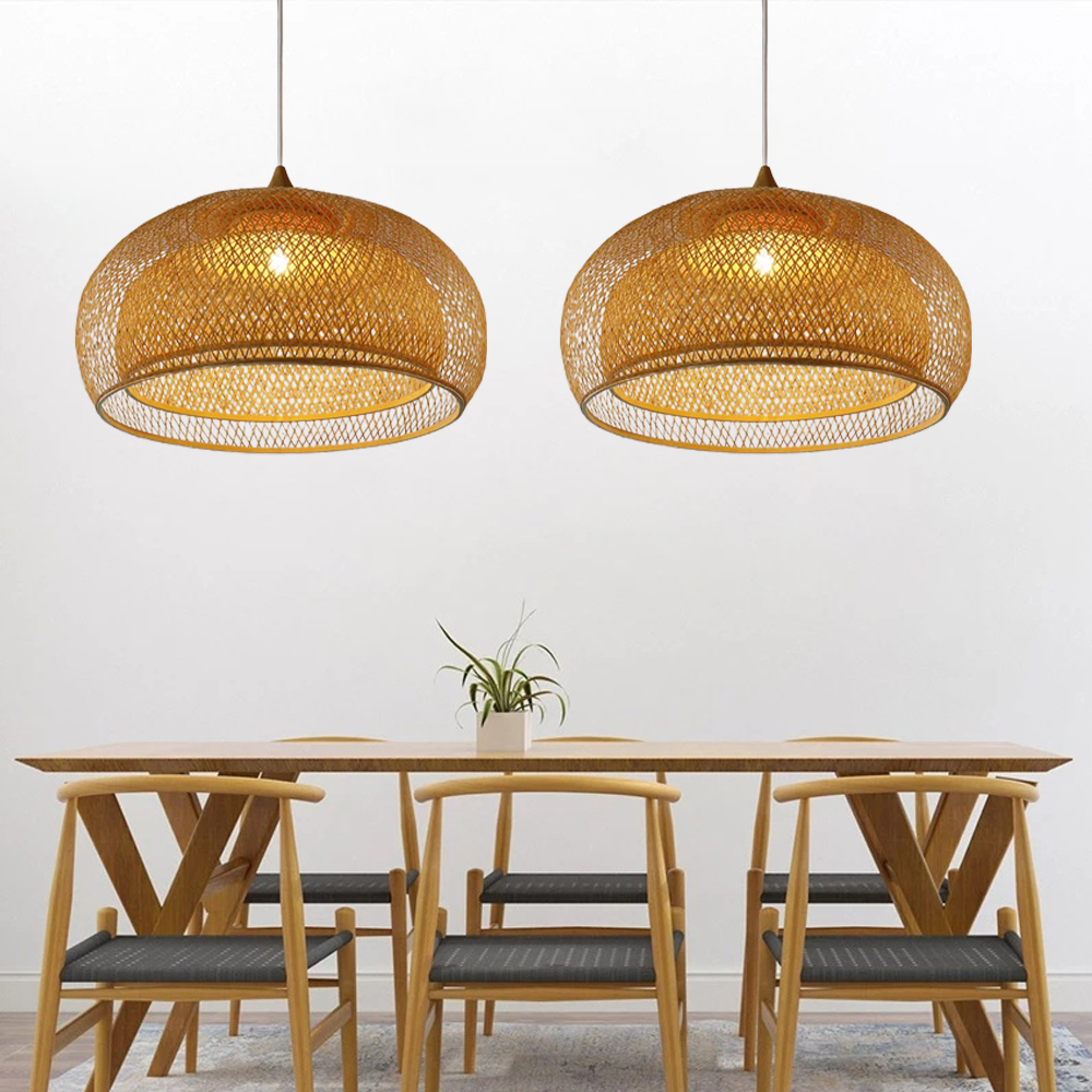 Creative Living Room Decor Basket Wicker Chandelier Handmade Bamboo Light Fixture