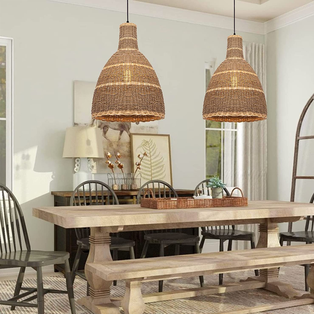 Bell Rattan Woven Pendant Light Kitchen Island Crafts Lampshade Home Decor