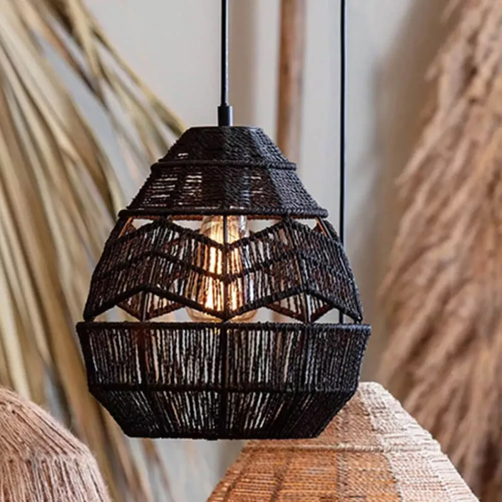 Wabi-Sabi Woven Rope Chandelier Chic Wicker Light Fixtures For Homestay