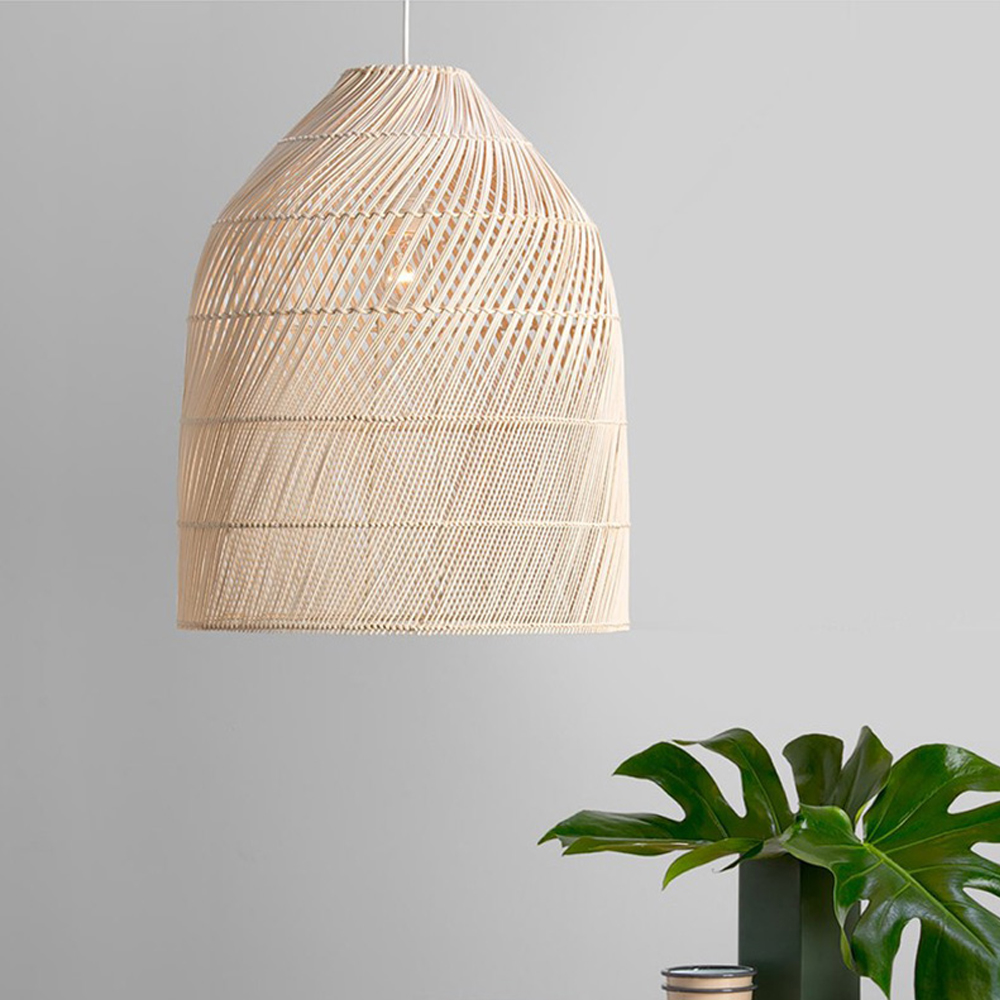 Bohemian Wicker Rattan Ceiling Light Rustic Rattan Pendant Lamp For Kitchen