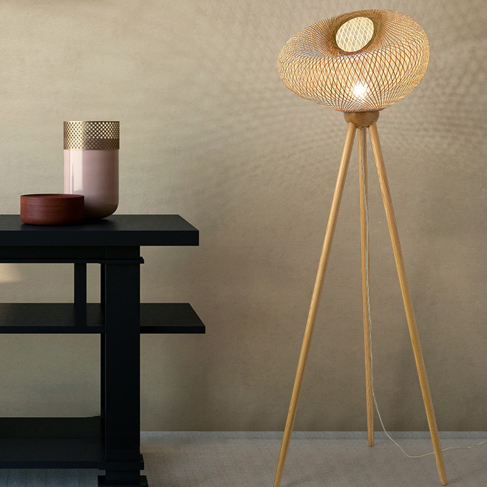 Bamboo Woven Design Floor Lamp Warm Wood Lighting