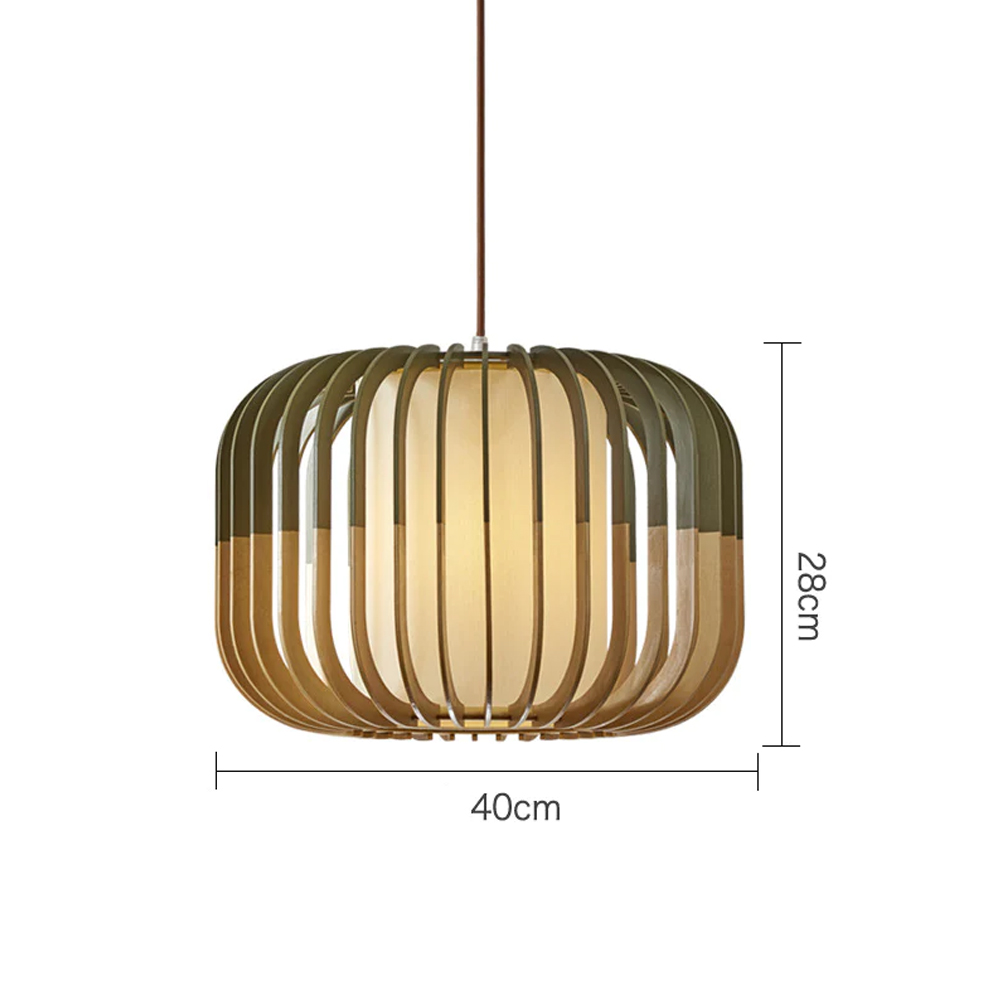 Japanese Wooden Pendant Lamp Pumpkin Shape Hanging Light For Dinning Room