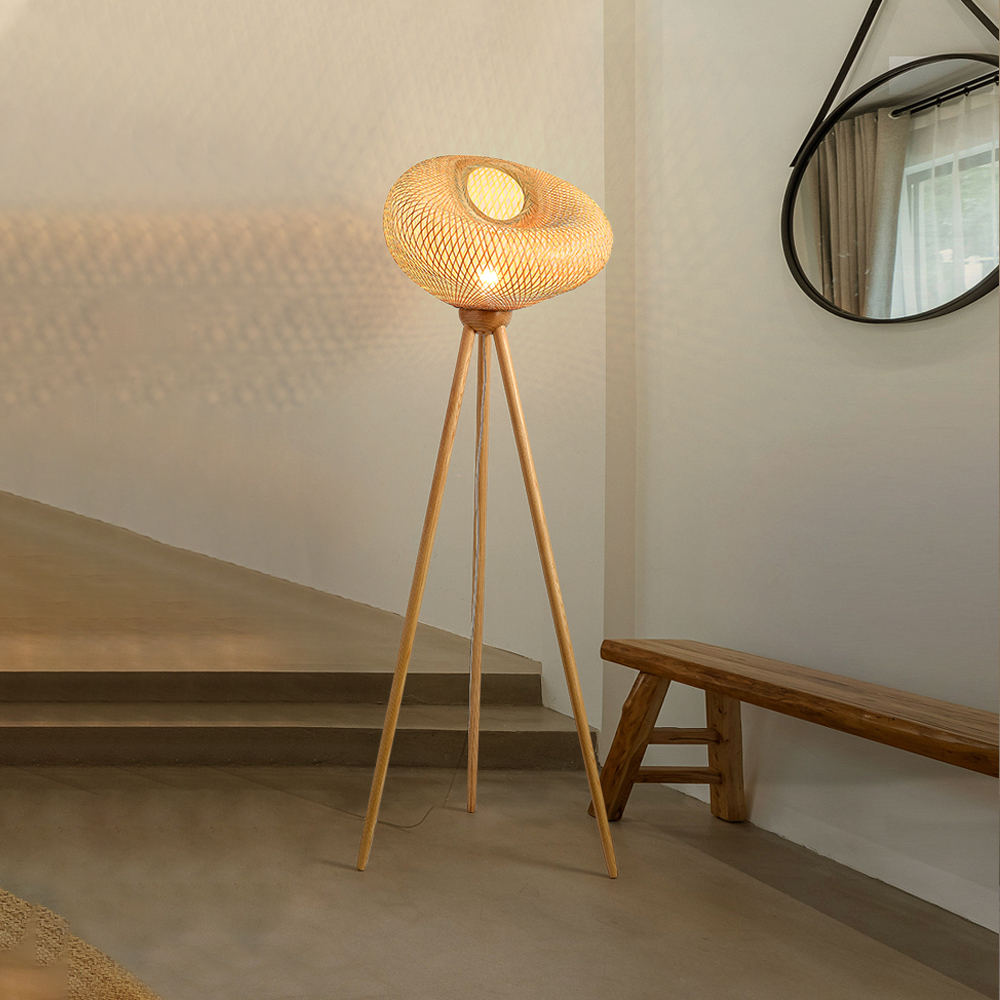 Bamboo Woven Design Floor Lamp Warm Wood Lighting