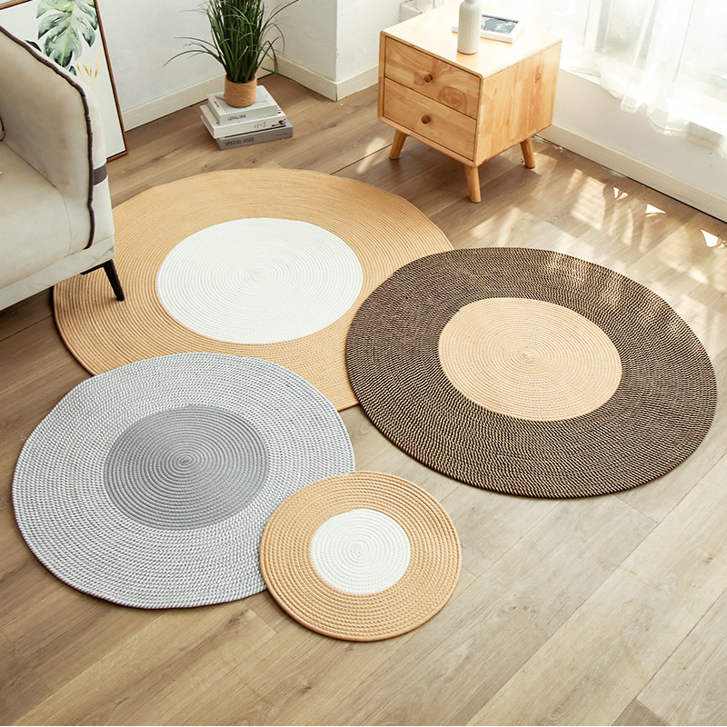 Nordic jute braided tassel floor mat rope balcony floor-to-ceiling window carpet