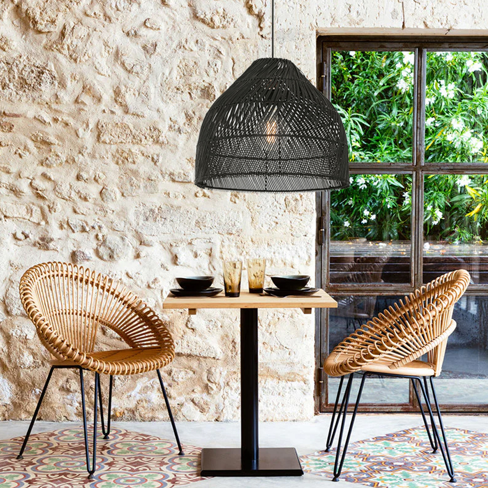 Rattan Hand-woven Lighting Natural Black Basket Pendant Lamp For Dining Room