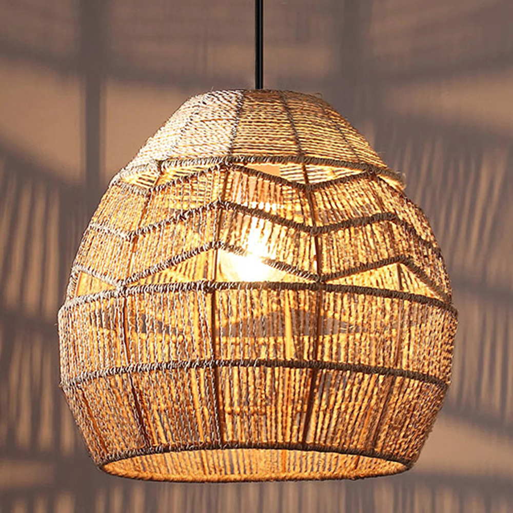 Wabi-Sabi Woven Rope Chandelier Chic Wicker Light Fixtures For Homestay