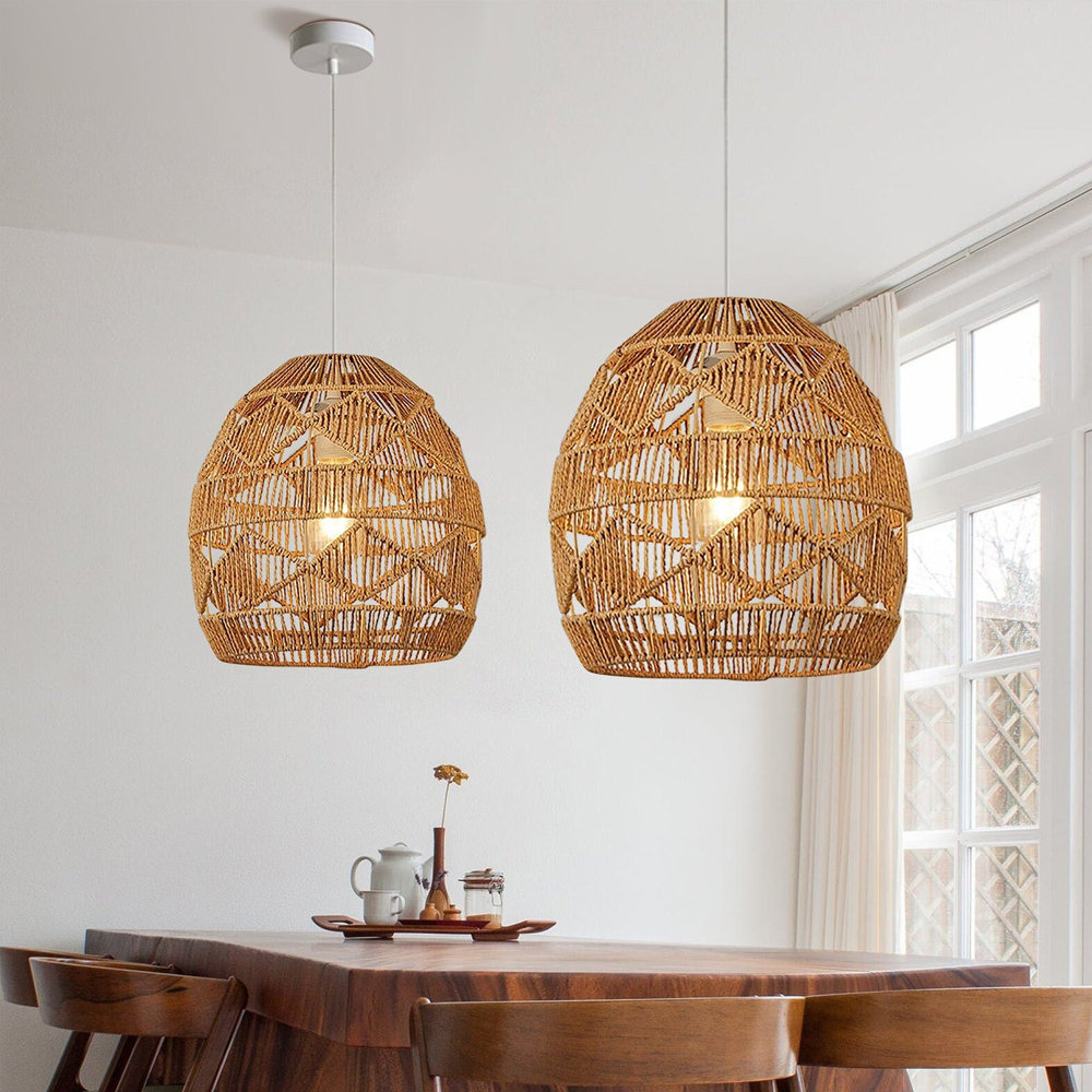 Hand-woven Hanging Lamp Farmhouse Vintage Rope Pendant Light Nordic Home Decor Chandelier