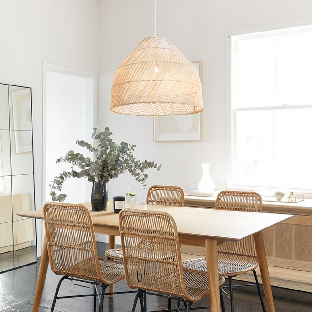 Rattan Hand-woven Lighting Natural Black Basket Pendant Lamp For Dining Room