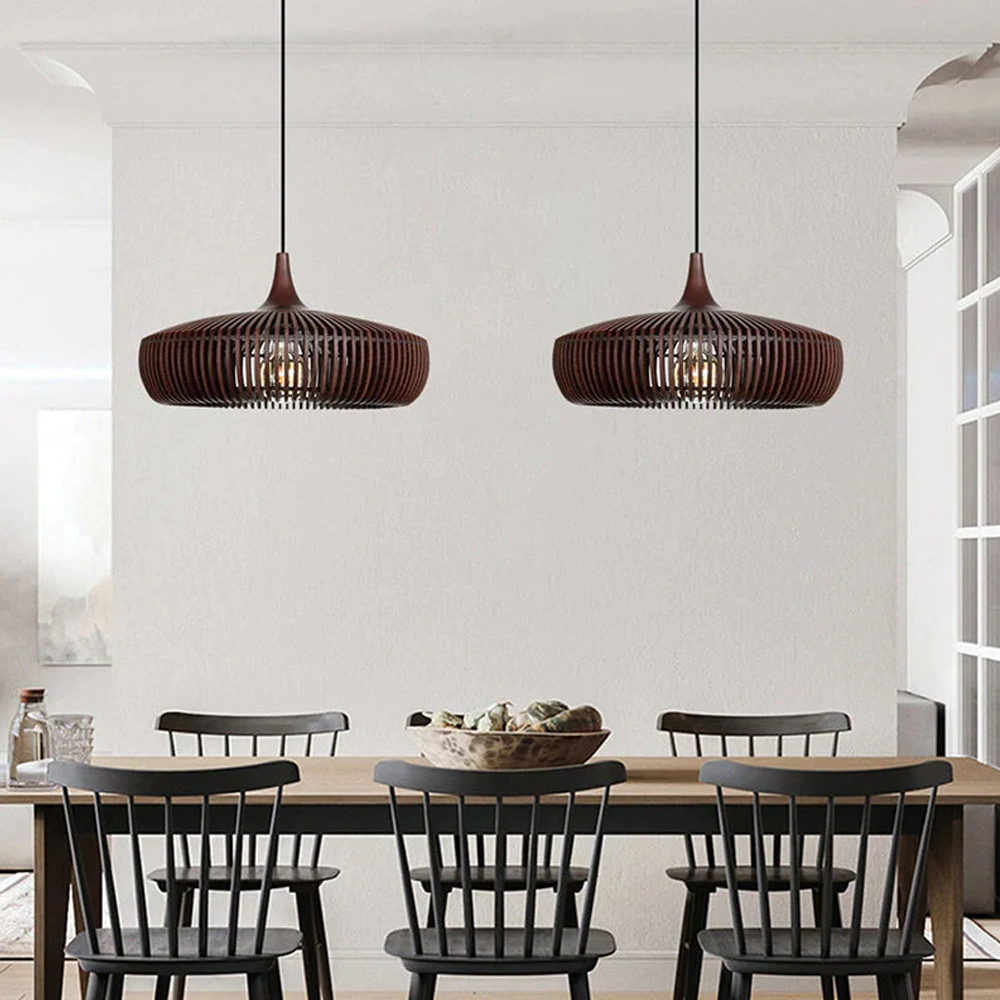 Retro Natural Wood Pendant Light Lampshade For Dining Room