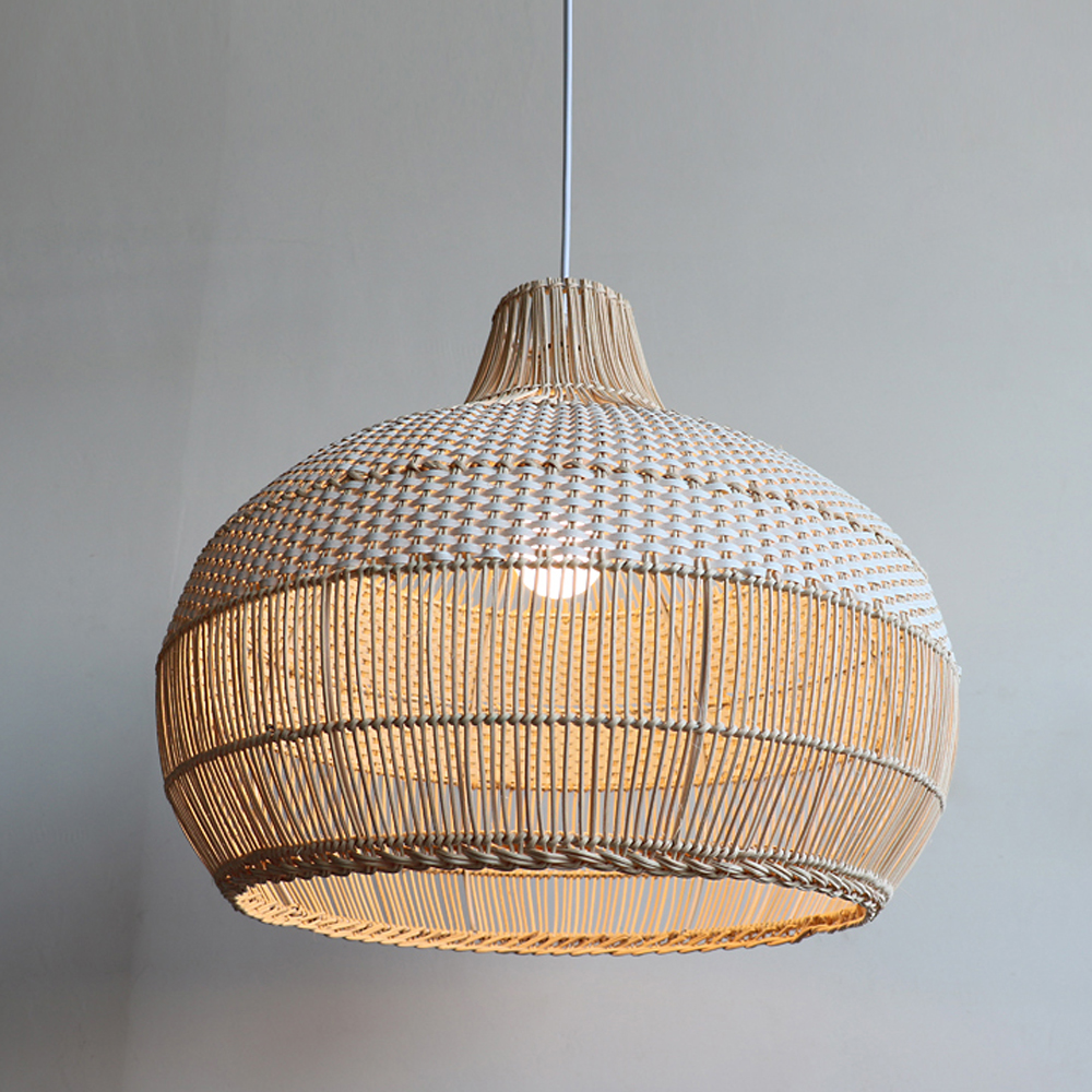 Vintage Swag Light Fixtures Chic Rattan Pendant Lights Set of 2