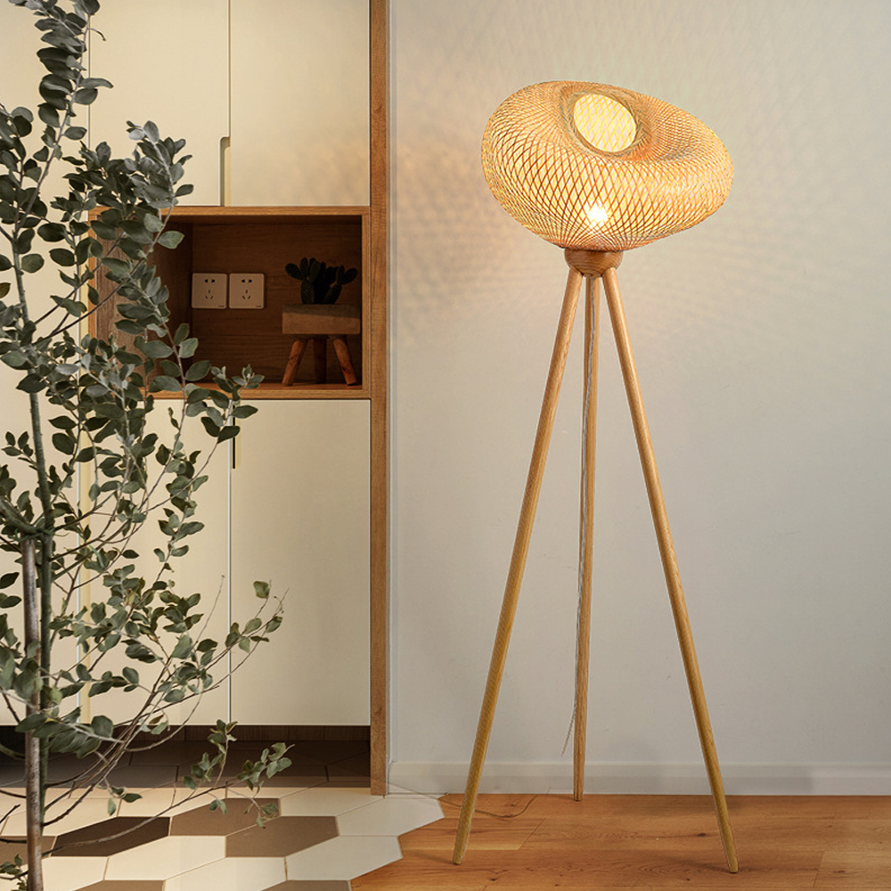 Bamboo Woven Design Floor Lamp Warm Wood Lighting