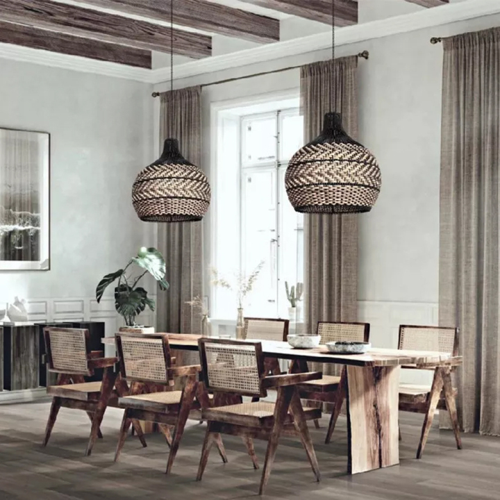 HandWoven Black Rattan Light Fixture Minimalism Rattan Ceiling Light