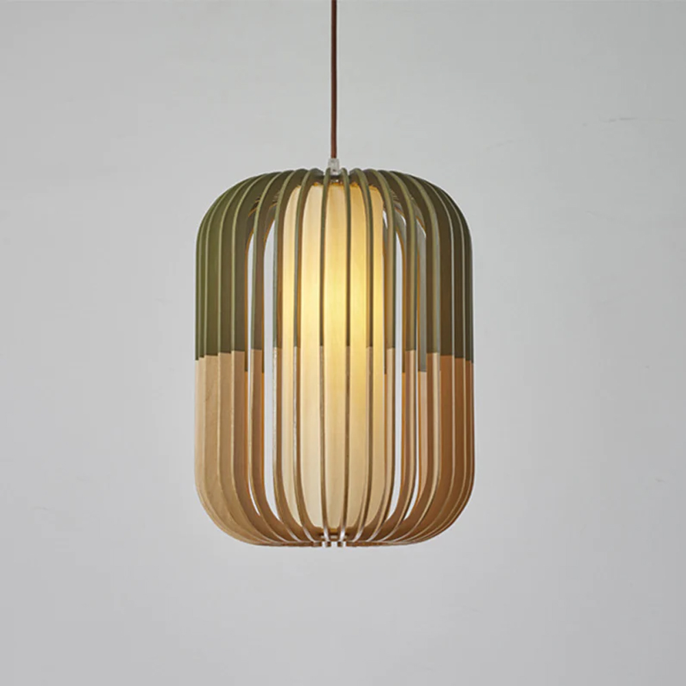 Japanese Wooden Pendant Lamp Pumpkin Shape Hanging Light For Dinning Room
