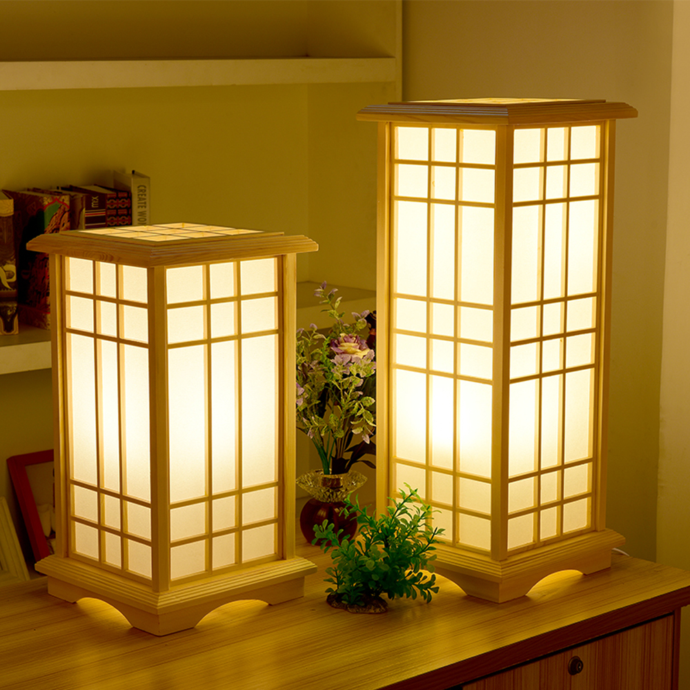 Japanese Solid Wood Table Lamp 35 Inches Large Floor Lamp