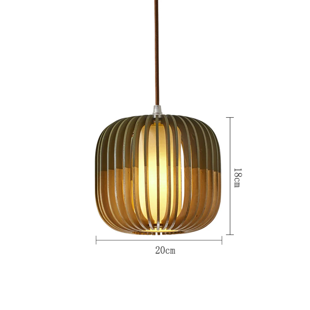 Japanese Wooden Pendant Lamp Pumpkin Shape Hanging Light For Dinning Room