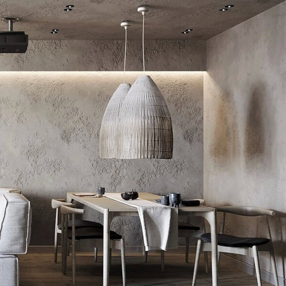 Japanese Style Wabi-sabi Dining Room Modern White Rattan Chandelier
