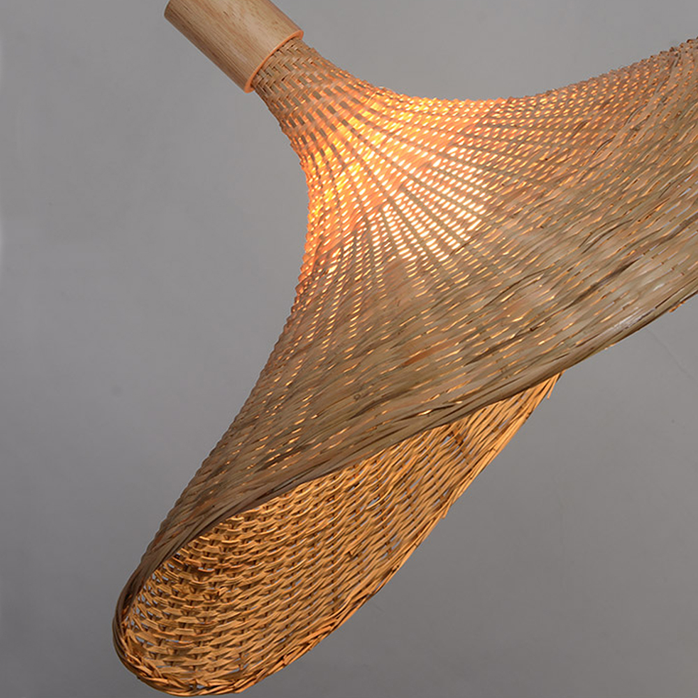 Farmhouse Bamboo Pendant Light Wicker Straw Hat Basket Weave Light Fixture