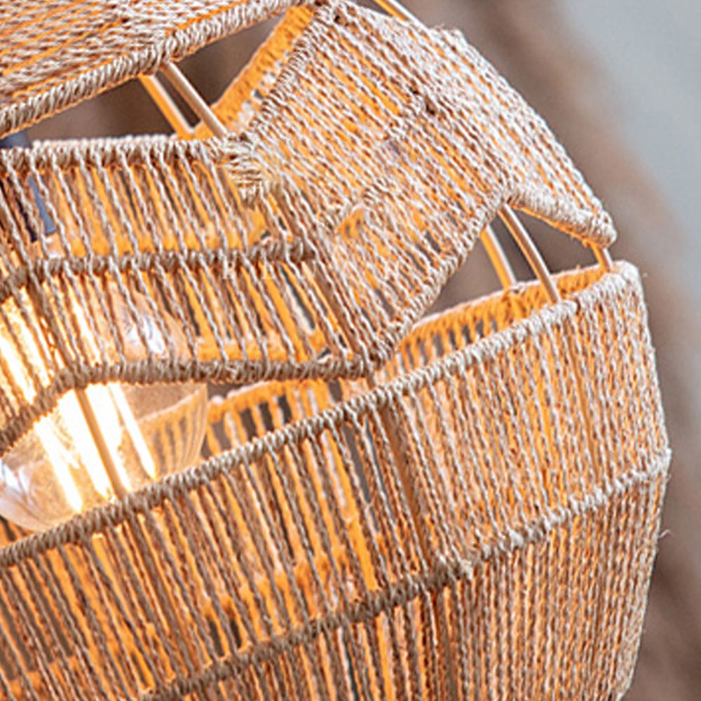 Wabi-Sabi Woven Rope Chandelier Chic Wicker Light Fixtures For Homestay