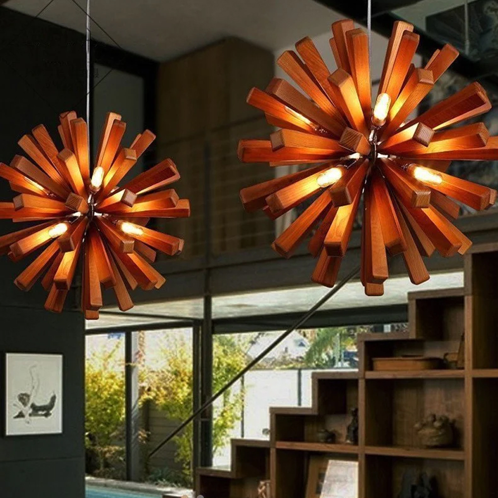Nordic Dandelion-Shaped Wooden Chandelier For Kitchen Island
