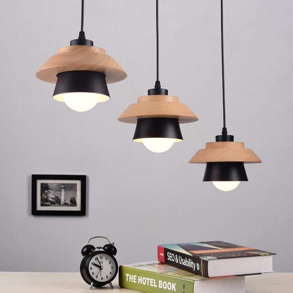 DIY Nordic Minimalism Wood Pendant Light Modern Mini Bedside Chandelier