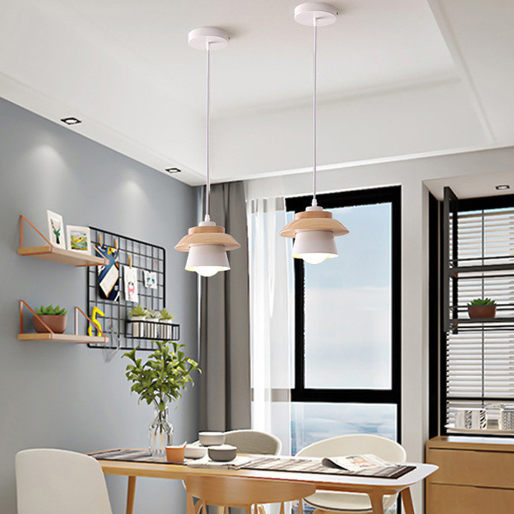 DIY Nordic Minimalism Wood Pendant Light Modern Mini Bedside Chandelier