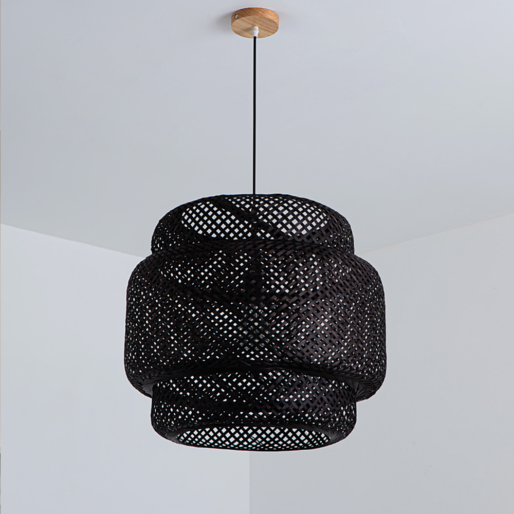 Black Bamboo Tiered Chandelier Wicker Lamp Shades For Living Room