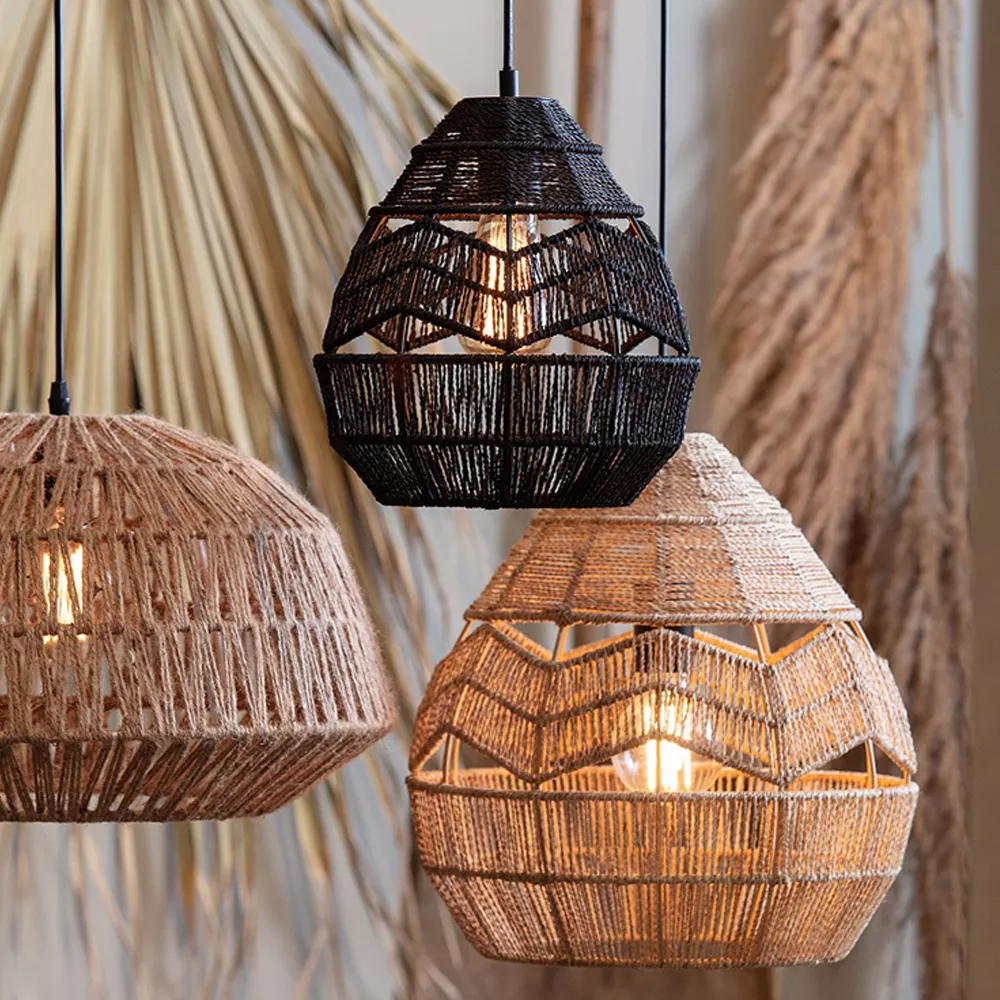 Wabi-Sabi Woven Rope Chandelier Chic Wicker Light Fixtures For Homestay