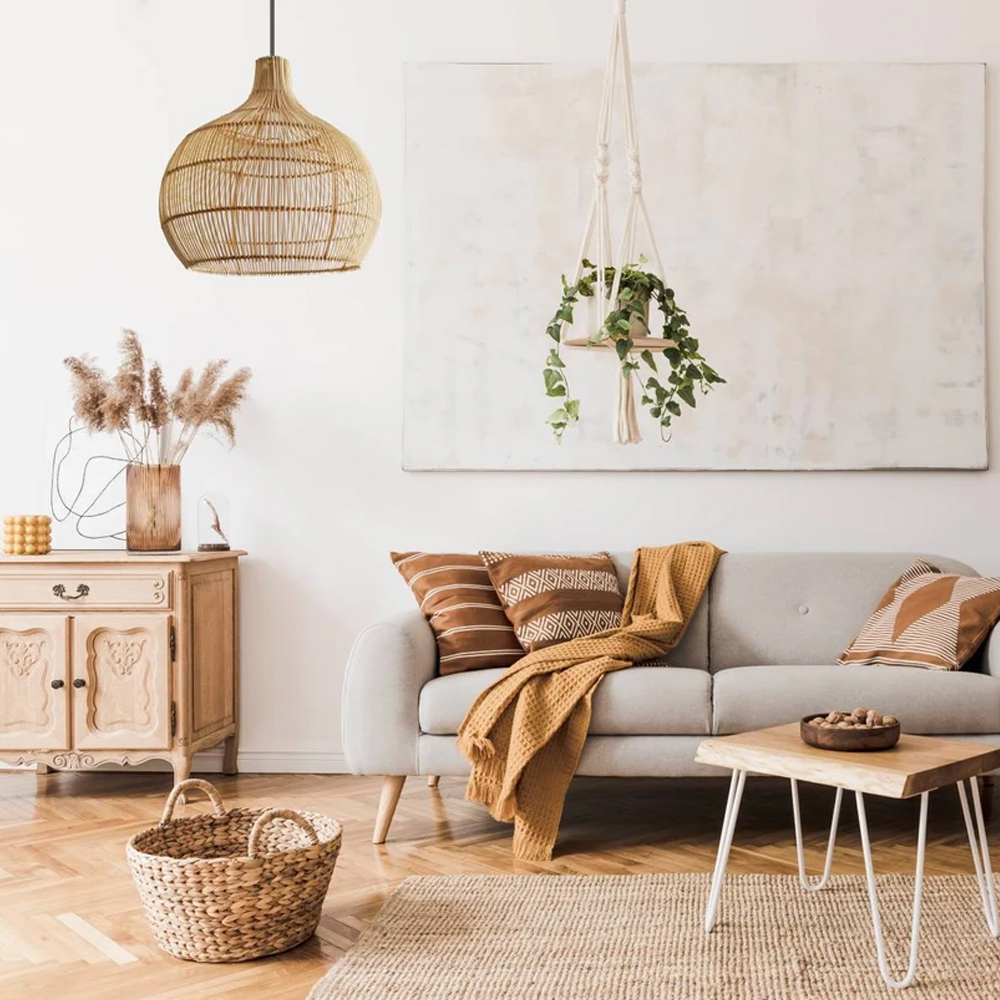 Boho Home Decor Kitchen Island Rattan Bamboo Pendant Light Basket Weave Linear Chandelier