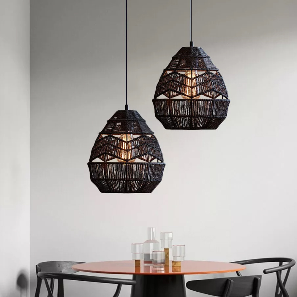Wabi-Sabi Woven Rope Chandelier Chic Wicker Light Fixtures For Homestay
