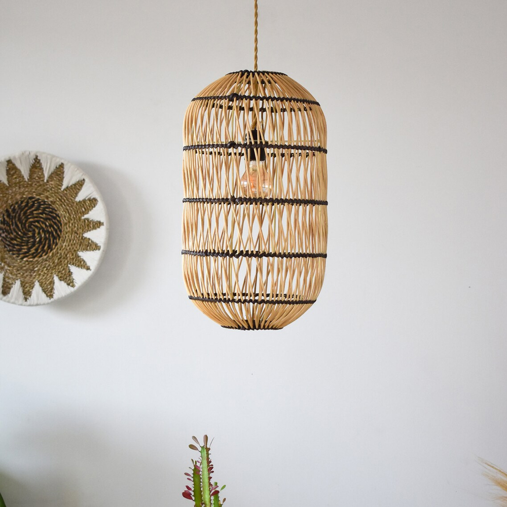 Woven Boho Decor Wicker Light Shade Handmade Rattan Hanging Lampshade