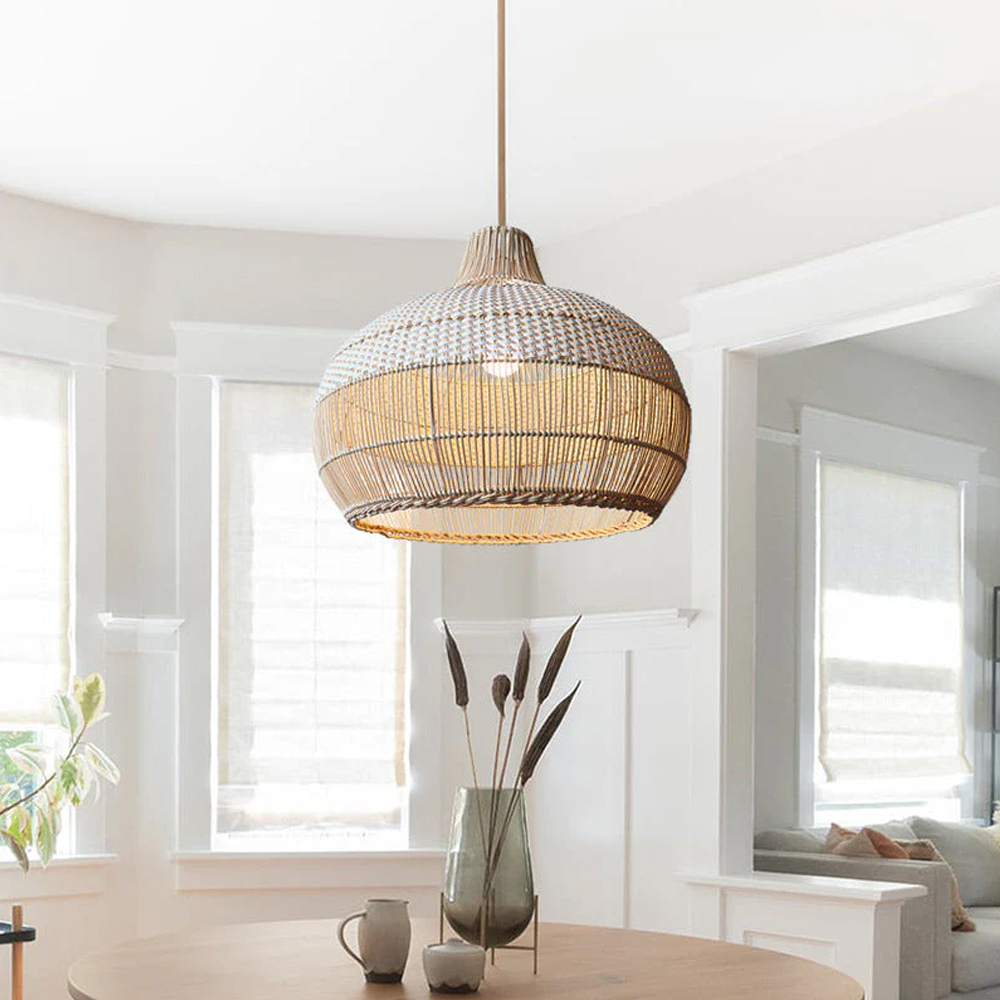 Boho Luminaire Dining Room Rattan Pendant Light Kitchen Tropical Lampshade Wicker Bamboo Vine Light Fixture