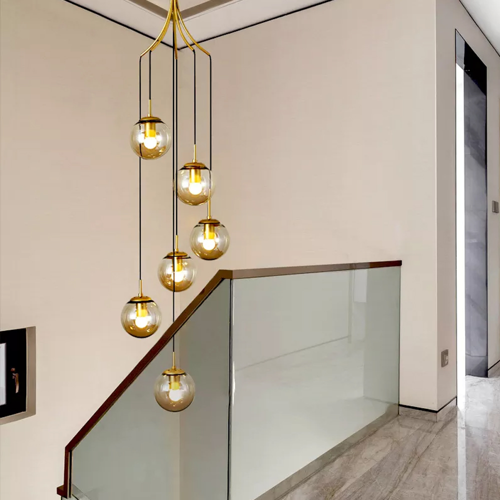 Minimalistic Bubble Brass Long Pendant Light Glass Chandelier