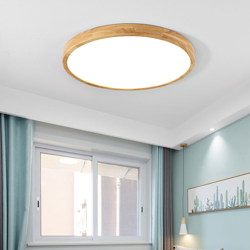 Ultra-thin 4.5cm Bedroom Round Wood Ceiling Lamp Simple Nordic Balcony Japanese Lamps