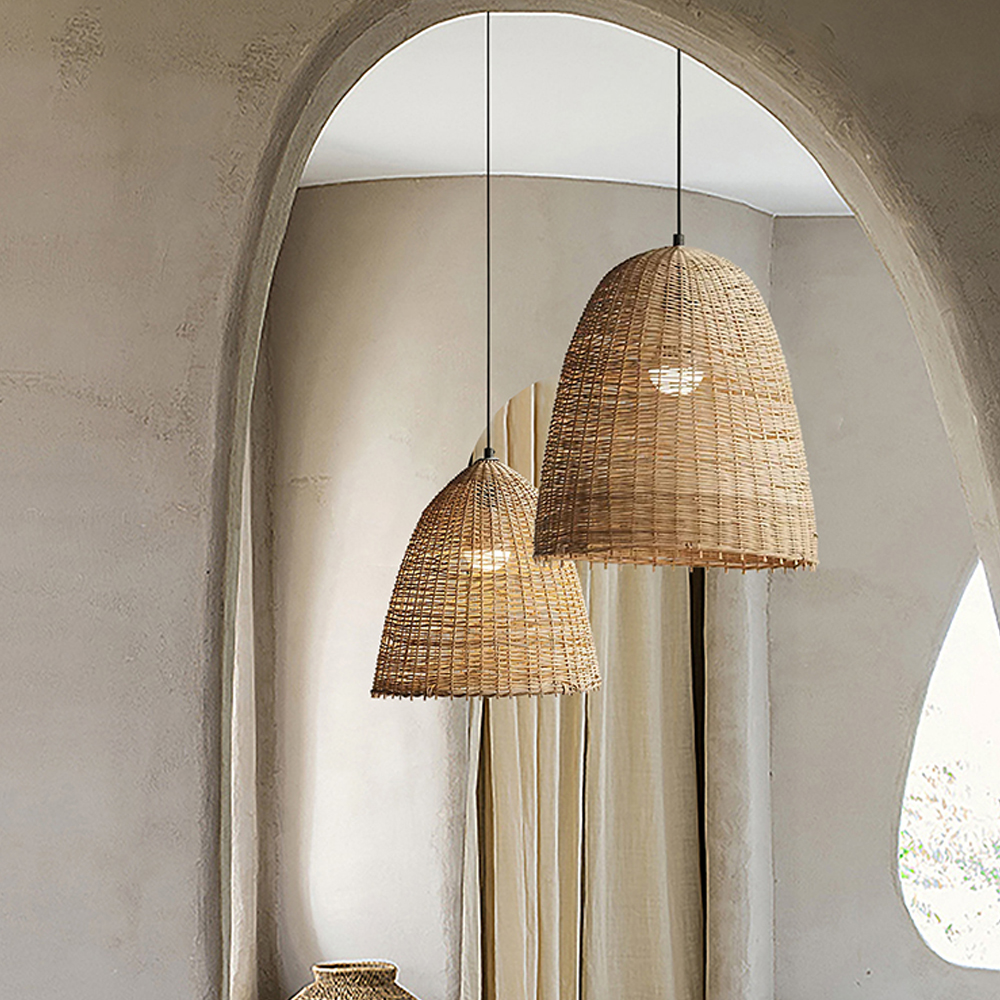 Vintage Rattan Dining Room Chandelier Wabi Sabi House Pendant Light Fixtures