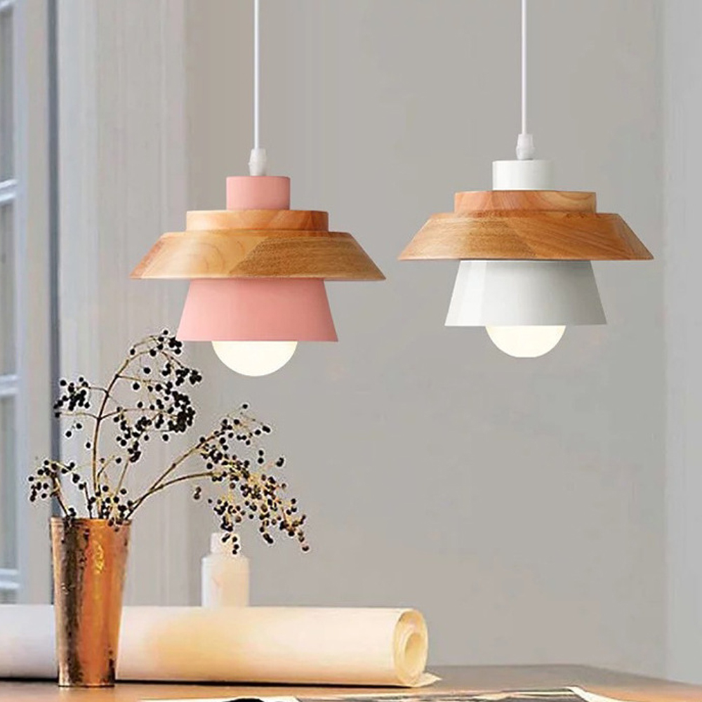 DIY Nordic Minimalism Wood Pendant Light Modern Mini Bedside Chandelier