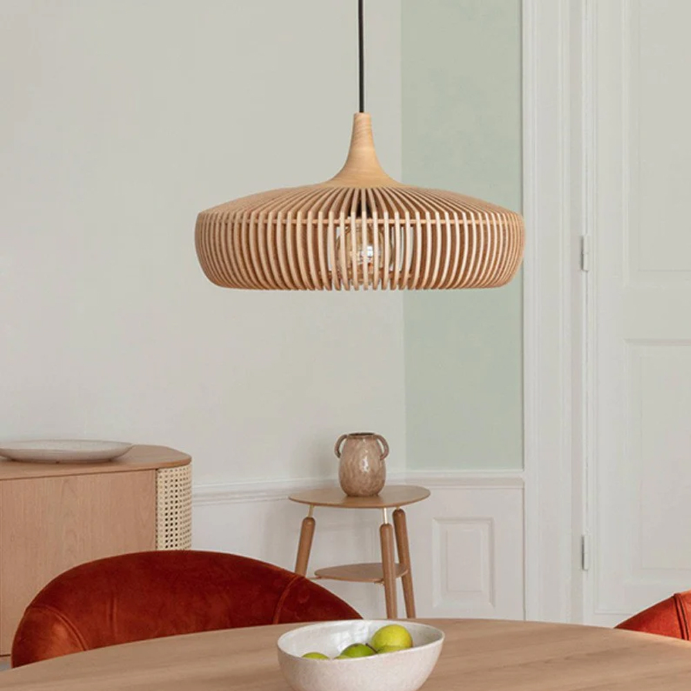 Retro Natural Wood Pendant Light Lampshade For Dining Room